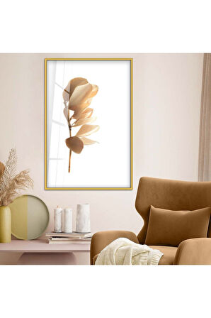 Siyah Metal Çerçeveli Yaprak Desen Kırılmaz Cam Tablo