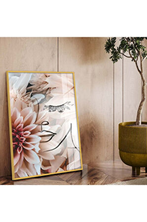 Gümüş Metal Çerçeveli Kolaj Çizim Çiçek Desen Kırılmaz Cam Tablo