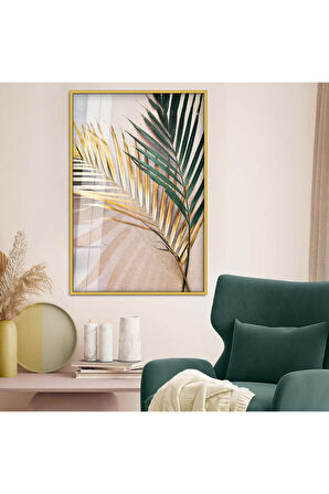 Gümüş Metal Çerçeveli Yaprak Desen Kırılmaz Cam Tablo