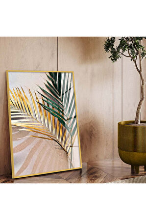 Gümüş Metal Çerçeveli Yaprak Desen Kırılmaz Cam Tablo