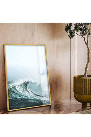 Siyah Metal Çerçeveli Dalga Tema Kırılmaz Cam Tablo
