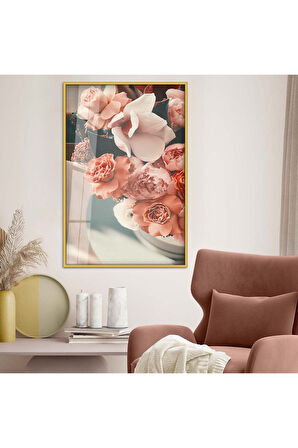 Siyah Metal Çerçeveli Renkli Çiçek Buketi Kırılmaz Cam Tablo