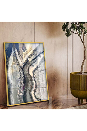 Siyah Metal Çerçeveli Soyut Tema Modern Çizim Kırılmaz Cam Tablo