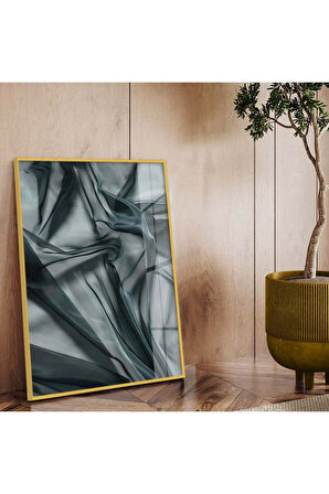 Gümüş Metal Çerçeveli Soyut Tema Modern Çizim Kırılmaz Cam Tablo