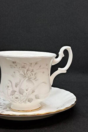 Duman Gri Bone China England Vintage Duble Kahve Fincanı 180 ml