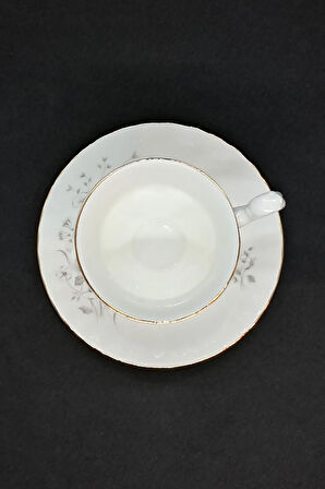 Duman Gri Bone China England Vintage Duble Kahve Fincanı 180 ml