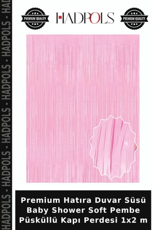 Premium Hatıra Duvar Süsü Baby Shower Soft Pembe Püsküllü Kapı Perdesi 1x2 m