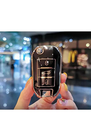 Peugeot 208 301 307 308 508 2008 3008 Partner Van Anahtar Koruma Kılıf 2.resime Bakınız Siyah/altın