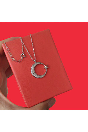 Modahilye 925 Ayar Gümüş Ay Yıldız Tasarım Kolye