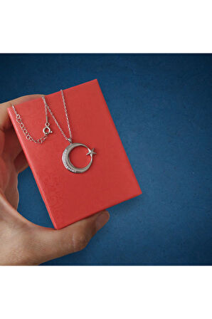 Modahilye 925 Ayar Gümüş Ay Yıldız Tasarım Kolye