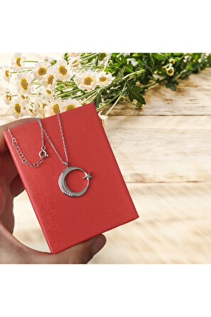 Modahilye 925 Ayar Gümüş Ay Yıldız Tasarım Kolye