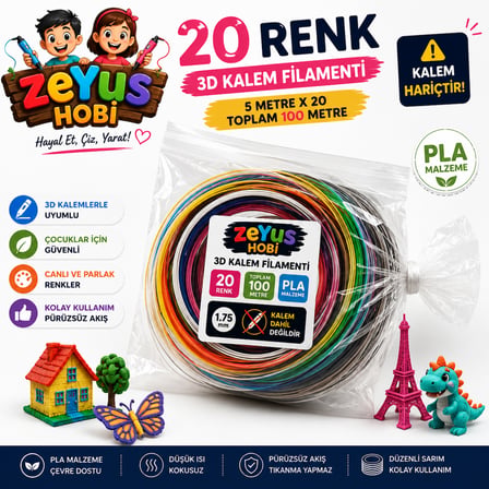Zeyus Hobi̇ Zeyus Fi̇Lament 20 Renk 5 Metre 3D Kalem Fi̇Lamenti̇