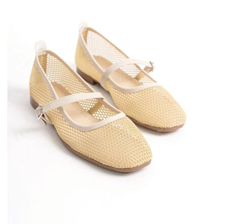 Modern Şık Fileli Esnek Güncel Trend Küt Burun Confort Babet