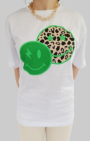 Bisiklet Yaka Smiley Baskılı Tshirt