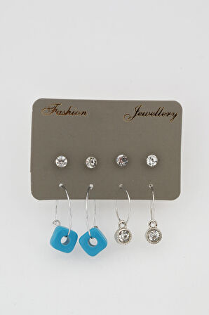 Kadın Boncuk ve Tek Taşlı Sallantılı 8'li Küpe Set