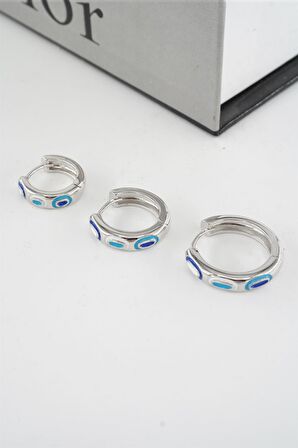 Kadın Vip Seri Mineli Nazar Motifli 3'lü Halka Küpe