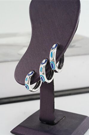 Kadın Vip Seri Mineli Nazar Motifli 3'lü Halka Küpe