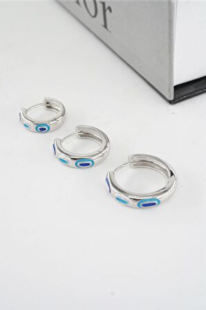 Kadın Vip Seri Mineli Nazar Motifli 3'lü Halka Küpe