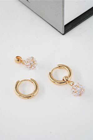 Kadın Vip Seri Baget Zirkon Taşlı Halka  Model Klipsli 2'li Set Küpe