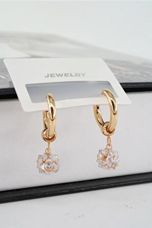 Kadın Vip Seri Baget Zirkon Taşlı Halka  Model Klipsli 2'li Set Küpe