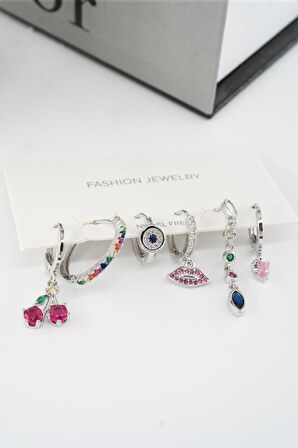 Kadın Vip Seri Mix Zirkon Taşlı 6'lı Küpe Seti