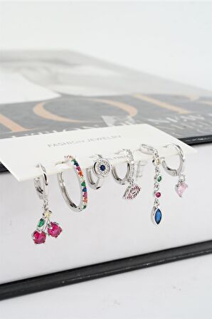 Kadın Vip Seri Mix Zirkon Taşlı 6'lı Küpe Seti