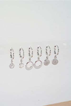 Kadın Zirkon Taşlı Sallantılı Oval Figürlü Klipsli 6'lı Küpe Seti