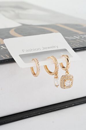 Kadın Vip Seri Zirkon Taşlı 3'lü Küpe