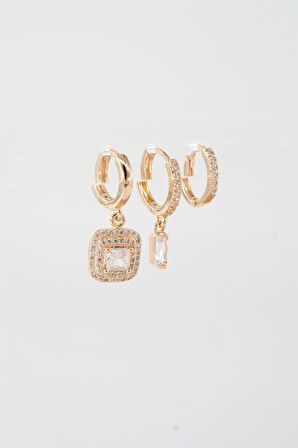 Kadın Vip Seri Zirkon Taşlı 3'lü Küpe