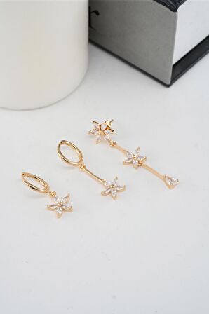 Kadın Vip Seri Zirkon Taşlı 3'lü Küpe