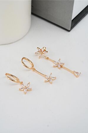 Kadın Vip Seri Zirkon Taşlı 3'lü Küpe