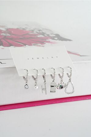 Kadın Vip Seri Baget Zirkon Taşlı 6'lı Küpe Seti