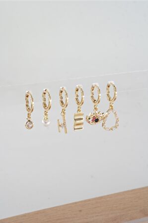 Kadın Vip Seri Baget Zirkon Taşlı 6'lı Küpe Seti