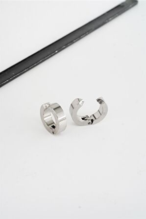 Unisex 316 L Paslanmaz Çelik 1.5 cm Sıkıştırmalı Halka  Model Küpe