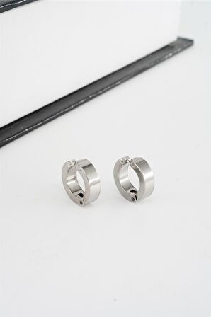 Unisex 316 L Paslanmaz Çelik 1.5 cm Sıkıştırmalı Halka  Model Küpe