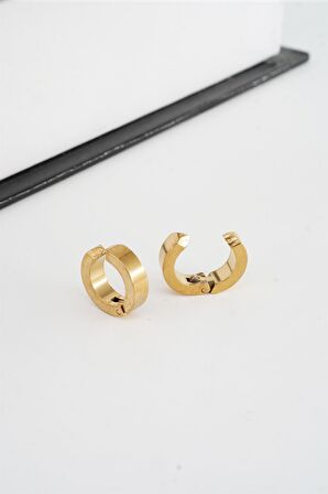 Unisex 316 L Paslanmaz Çelik 1.5 cm Sıkıştırmalı Halka  Model Küpe