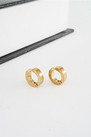 Unisex 316 L Paslanmaz Çelik 1.5 cm Sıkıştırmalı Halka  Model Küpe