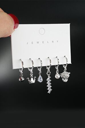 Kadın Vip Seri Özel Tasarım Baget Zirkon Taşlı 6'lı Küpe Seti