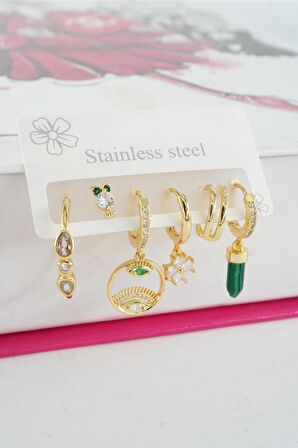 Kadın Vip Seri Özel Tasarım Baget Zirkon Taşlı 6'lı Küpe Seti 018