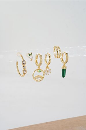 Kadın Vip Seri Özel Tasarım Baget Zirkon Taşlı 6'lı Küpe Seti 018