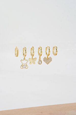 Kadın Vip Seri Özel Tasarım Baget Zirkon Taşlı 6'lı Küpe Seti 022