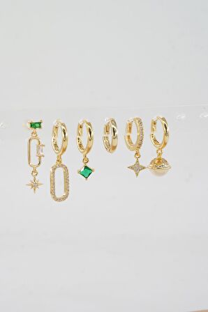 Kadın Vip Seri Özel Tasarım Baget Zirkon Taşlı 6'lı Küpe Seti 026