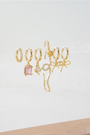 Kadın Vip Seri Özel Tasarım Baget Zirkon Taşlı 6'lı Küpe Seti 039