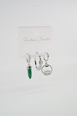 Kadın Vip Seri Zirkon Taşlı Göz Figürlü 3'lü Set Küpe