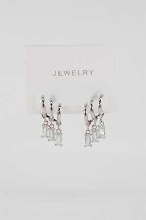 Kadın Vip Seri Baget Renkli Zirkon Taşlı Küpe