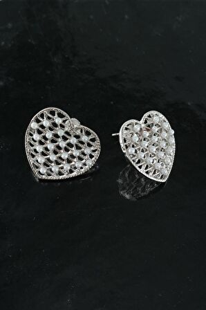 Kadın Kalp Figürlü 2.5 Cm İncili Küpe