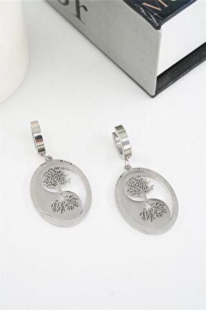 Kadın 316 L Paslanmaz Çelik Hayat Ağacı ve Gölgesi Küpe