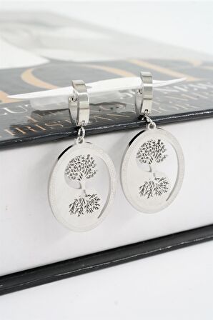 Kadın 316 L Paslanmaz Çelik Hayat Ağacı ve Gölgesi Küpe