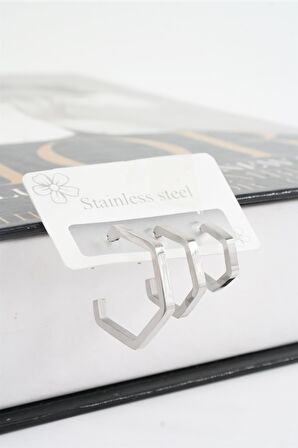 Kadın 316 L Paslanmaz Çelik Geometrik 3 Boy Küpe Seti