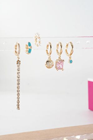 Kadın Vip Seri Özel Tasarım Baget Zirkon Taşlı 6'lı Küpe Seti